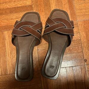 H&M Brown Leather Slide Sandals